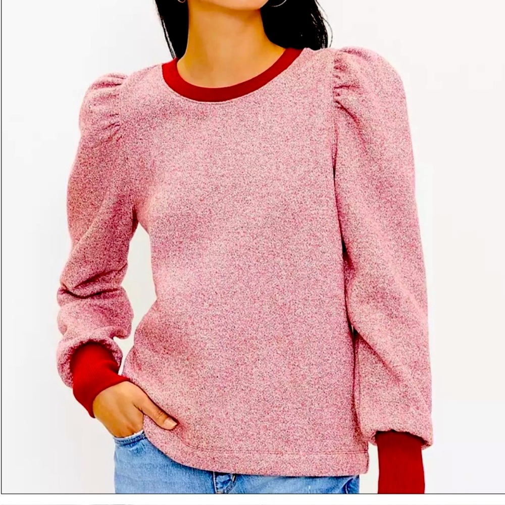 Loft Dark Persimmon Puff Sleeve Sweatshirt. Sz large.  NWOT.